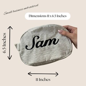 Custom Travel Bag Embroidered, Striped Makeup Bag, Personalized Cosmetic Bag, Custom Toiletry Bag, Gift for Her, Embroidered Travel Bag image 6