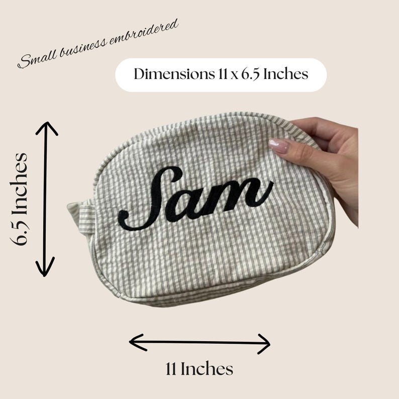 Custom Travel Bag Embroidered, Striped Makeup Bag, Personalized Cosmetic Bag, Custom Toiletry Bag, Gift for Her, Embroidered Travel Bag image 6