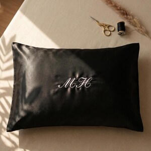 Personalized Satin Pillowcase with Embroidered Initials, Custom Monogram Pillow Cover, Custom Satin Pillow Case, Embroidered Pillow Case image 4