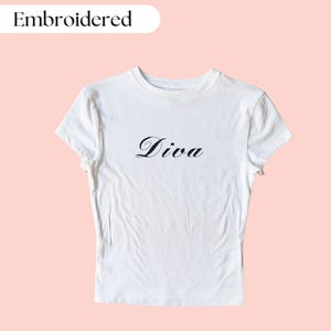 Diva Embroidered Baby Tee, Custom Embroidered Baby Tee, Funny Embroidered Crop Top, Y2K Baby Tee