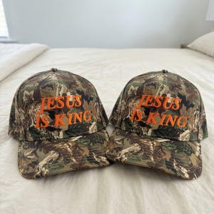 Jesus Is King Camo Hat, Christian Hat, Faith-Based Christian Hat, Jesus hat, Inspirational Religious Trucker Hat, Church Hat image 2