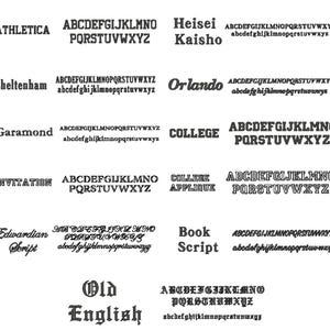 May include: A collection of various font styles displayed in black text. The fonts include serif, sans-serif, and script styles, with examples of uppercase and lowercase letters. The fonts are labeled with names like 'Athletica', 'Cheltenham', and 'Edwardian Script'.