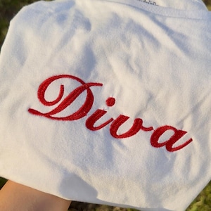 Diva Embroidered Baby Tee, Custom Embroidered Baby Tee, Funny Embroidered Crop Top, Y2K Baby Tee