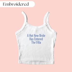 Geborduurde tanktop bruid villa, vrijgezellencadeau, vrijgezellenfeest, tanktop bruid, grappig shirt bruid, grappig bruidscadeau