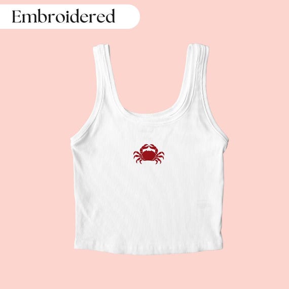 Crab Tank Top, Summer Tank Top, Embroidered Crab Shirt, Embroidered Summer Shirt, Ocean Shirt, Beach Shirt, Lobster Top