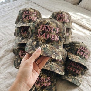 Jesus Saves Camo Hat, Christian Hat, Faith-Based Christian Hat, Jesus hat, Inspirational Religious Trucker Hat, Church Hat image 2