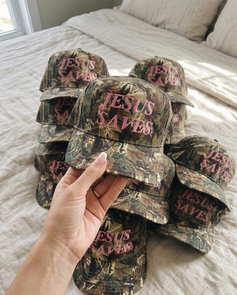 Jesus Saves Camo Hat, Christian Hat, Faith-Based Christian Hat, Jesus hat, Inspirational Religious Trucker Hat, Church Hat image 2