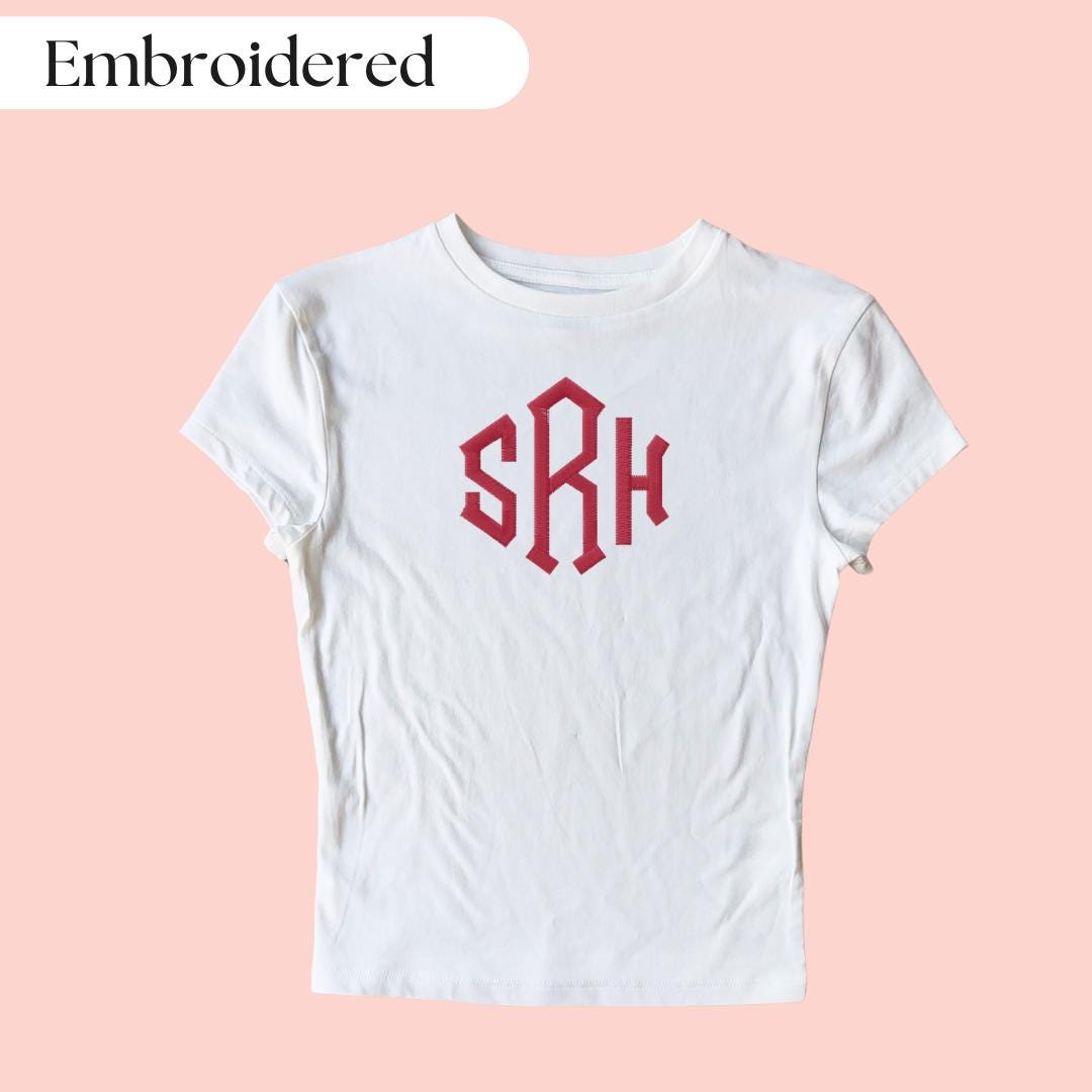 Monogram Embroidered Baby Tee, Custom Monogram Crop Top, Personalized ...