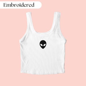 Alien Tank Top Embroidered, Alien Shirt, UFO Tank Top, UFO Shirt, Space Shirt, Space Tank Top, Extraterrestrial Shirt, Cryptid Shirt