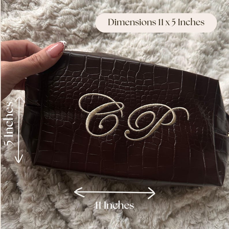 Custom Travel Bag Embroidered, Croc Vegan Makeup Bag, Personalized Cosmetic Bag, Custom Toiletry Bag, Gift for Her, Embroidered Travel Bag image 8