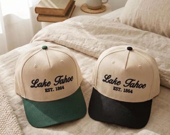 Lake Tahoe Hat Embroidered, Lake Tahoe Bachelorette Hats, Cabin Trip Favors, Embroidered City Cap, Vintage Baseball Hat, Vacation Gift