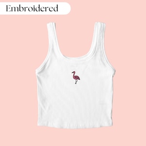 Flamingo Tank Top Embroidered, Flamingo Shirt, Bird Tank Top, Bird Shirt, Pink Flamingo Shirt, Beach Shirt, Summer Shirt, Vacation Shirt