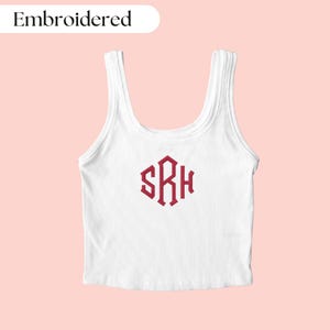 Camiseta sin mangas con monograma bordado, camiseta con monograma personalizado, bordado de monograma personalizado, camiseta de regalo con monograma, camiseta con iniciales de letras personalizadas