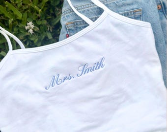 Custom Mrs Tank Top, Mrs Embroidered Tank Top, Custom Embroidered Tank Top, Bridal Shower Gift, Bachelorette Gift