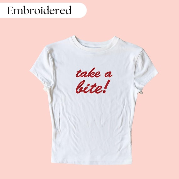 Take A Bite Embroidered Baby Tee, Baby Tee, Embroidered Baby Tee, Take A Bite, Concert Baby Tee, Beabadoobee