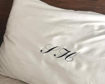 Personalized Satin Pillowcase with Embroidered Initials, Custom Monogram Pillow Cover, Custom Satin Pillow Case, Embroidered Pillow Case