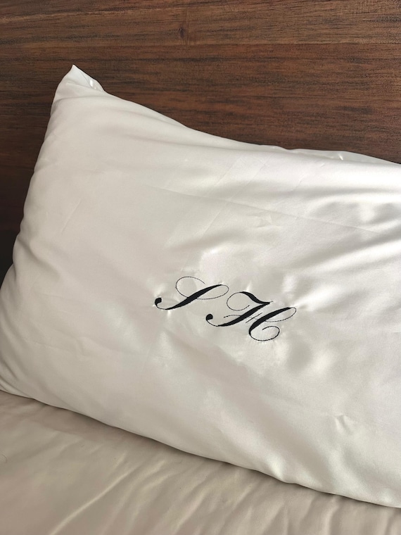Personalized Satin Pillowcase with Embroidered Initials, Custom Monogram Pillow Cover, Custom Satin Pillow Case, Embroidered Pillow Case