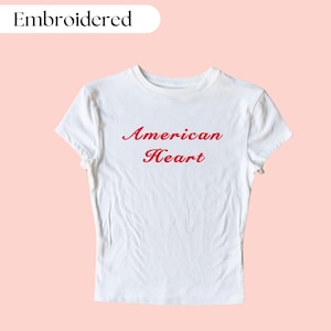 American Heart Embroidered Baby Tee, American Heart Shirt, Y2k Baby Tee, Custom Baby Tee