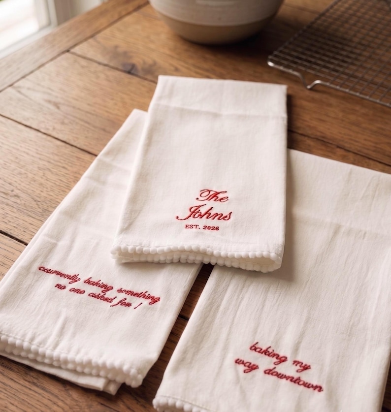 Embroidered Tea Towel, Customized Hand Towel, Personalized Towels, Embroidered Towels, Wedding Gift Towel, Baking Towel, Housewarming Gift image 2