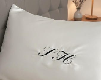 Satin Pillowcase with Embroidered Initials, Custom Monogram Pillow Cover, Custom Satin Pillow Case, Embroidered Pillow Case
