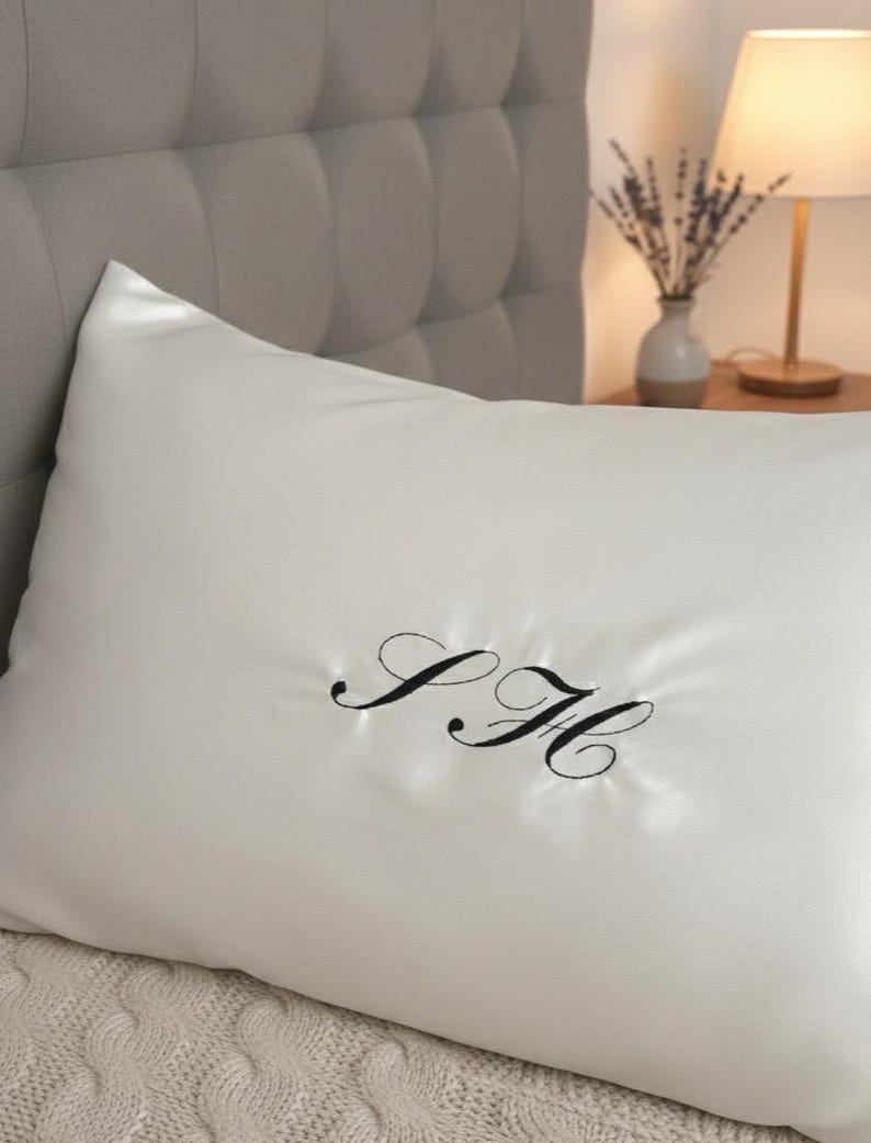 Personalized Satin Pillowcase with Embroidered Initials, Custom Monogram Pillow Cover, Custom Satin Pillow Case, Embroidered Pillow Case image 3