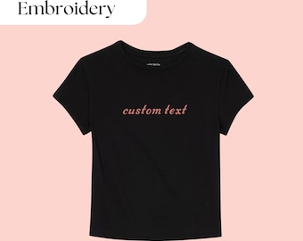 Custom Baby Tee Black, Personalized Crop Top, Personalized Baby Tee Embroidered, Custom Crop Top, Y2K Baby Tee, Personalized Crop Top