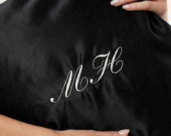 Personalized Satin Pillowcase with Embroidered Initials, Custom Monogram Pillow Cover, Custom Satin Pillow Case, Embroidered Pillow Case