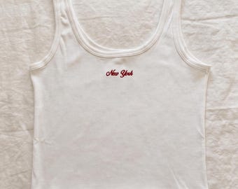 Camiseta sin mangas bordada de Nueva York, camiseta de Nueva York, camiseta sin mangas de la ciudad de Nueva York, camiseta sin mangas para viaje de chicas, camiseta de viaje por la ciudad, regalo de Nueva York, camiseta sin mangas para despedida de soltera