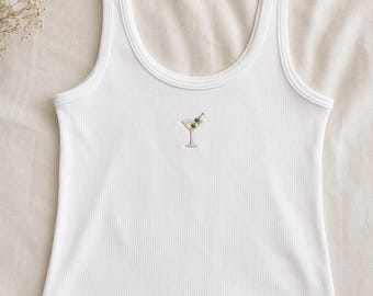 Martini Tank Top Embroidered, Drinking Tank Top, Dirty Martini Top, Martini Shirt, Bar Tank Top, Club Tank Top, Party Tank Top