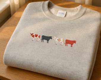 Farm Cow Embroidered Sweatshirt, Cow Sweatshirt, Cow Sweater, Cute Cow Gift, Cute Farm Animal Embroidery