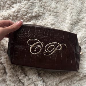 Custom Travel Bag Embroidered, Croc Vegan Makeup Bag, Personalized Cosmetic Bag, Custom Toiletry Bag, Gift for Her, Embroidered Travel Bag image 3