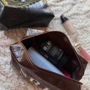 Custom Travel Bag Embroidered, Croc Vegan Makeup Bag, Personalized Cosmetic Bag, Custom Toiletry Bag, Gift for Her, Embroidered Travel Bag image 7