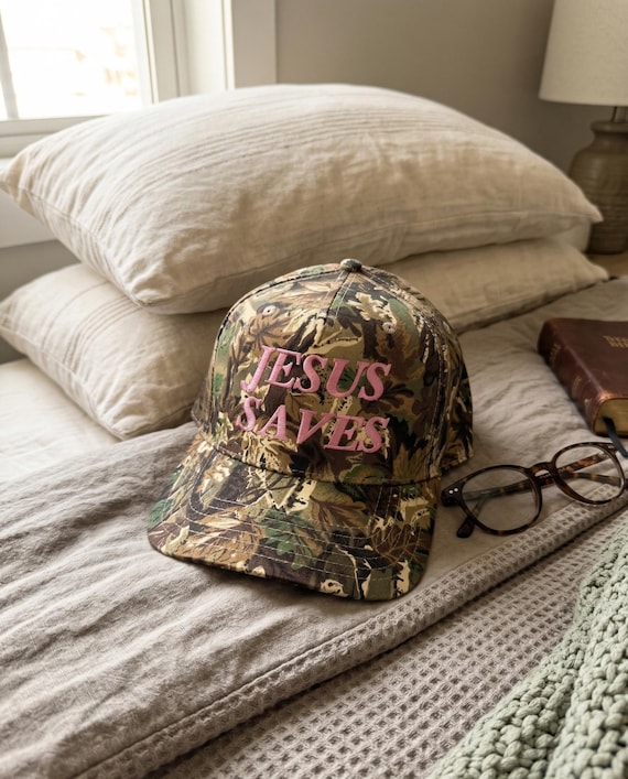 Jesus Saves Camo Hat, Christian Hat, Faith-Based Christian Hat, Jesus hat, Inspirational Religious Trucker Hat, Church Hat