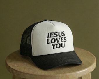 Jesus Loves You-truckerhoed, christelijke hoed, op geloof gebaseerde christelijke hoed, Jezus-hoed, inspirerende religieuze vrachtwagenchauffeur, kerkhoed