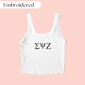 Camiseta de hermandad bordada, camiseta griega, camisetas personalizadas de hermandad, camiseta con letras griegas, ropa de hermandad, regalo de iniciación, letras universitarias