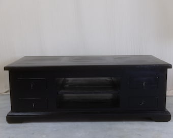 TV sideboard, TV furniture, vintage chest of drawers - antique solid wood chest of drawers - TV cabinet, TV lowboard - solid wood TV furniture - antique black TV cabinet