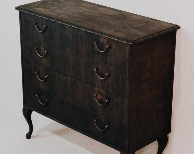 Chest of drawers made of wood - antique chest of drawers - oak chest of drawers - old chest of drawers made of dark wood (reclaimed wood) - vintage chest of drawers made of dark wood - vintage chest of drawers