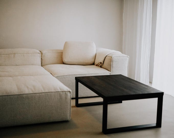Noble coffee table made of wood (oak), coffee table wood, sofa table with black metal frame, coffee table solid oak, country house rectangular large