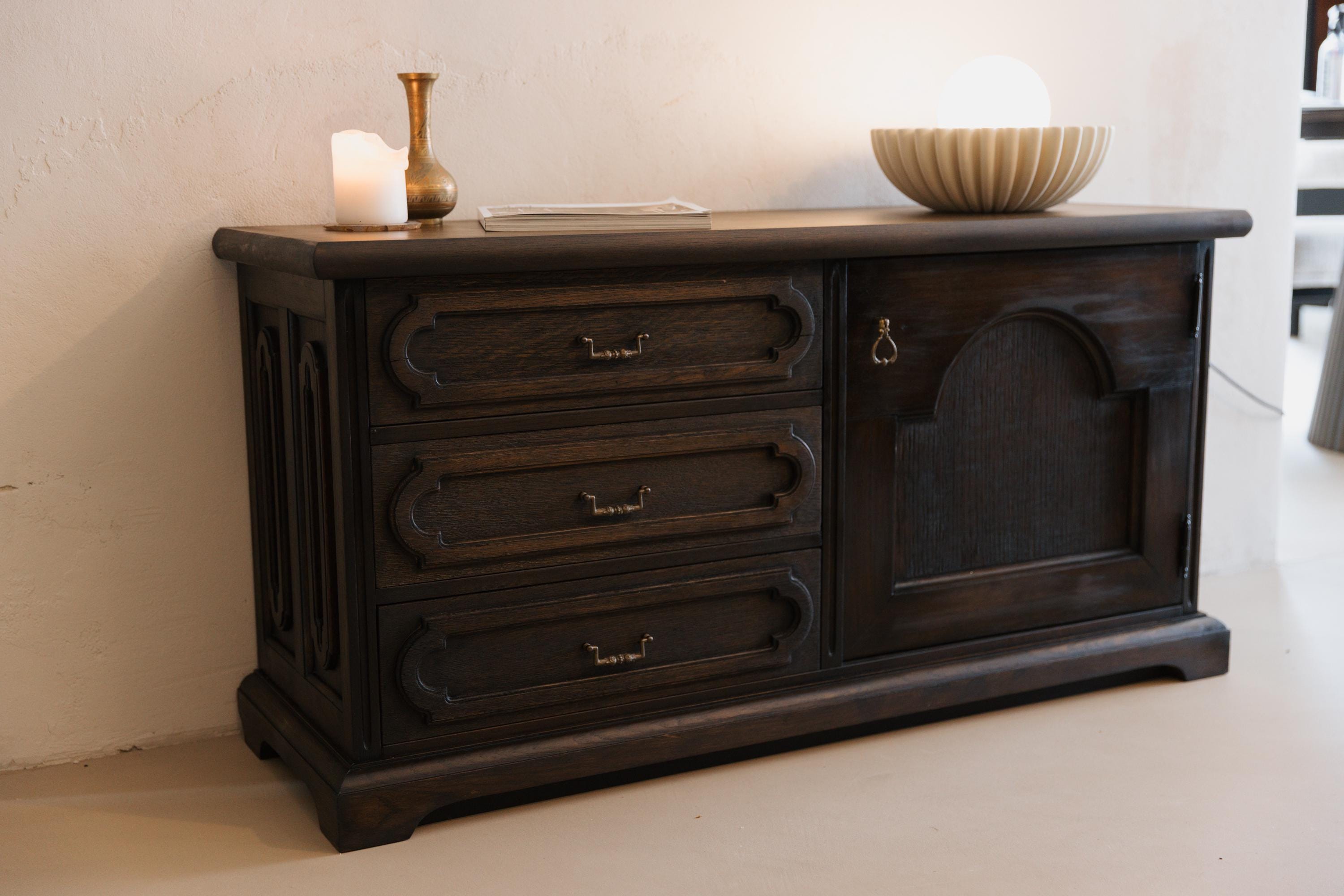Kommode Holz - Kommode antik - Vintage Kommode Eiche - Kommode alt aus Holz (Altholz) dunkel - Kommode dunkles Holz - Echtholz Flur