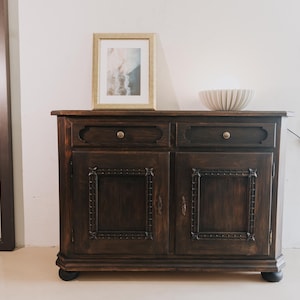 Wooden chest of drawers - Antique chest of drawers - Vintage chest of drawers spruce - Old chest of drawers made of dark wood (reclaimed wood) - Dark wood chest of drawers