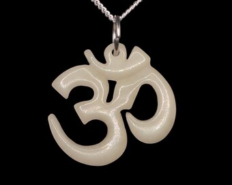 Hand-Carved Bone Om Pendant Necklace: Sterling Silver Artisan Jewelry