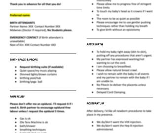 Customizable Birth Plan Template | Birth Wishes Checklist for Partners and Moms | Hospital and Home Birth Guide