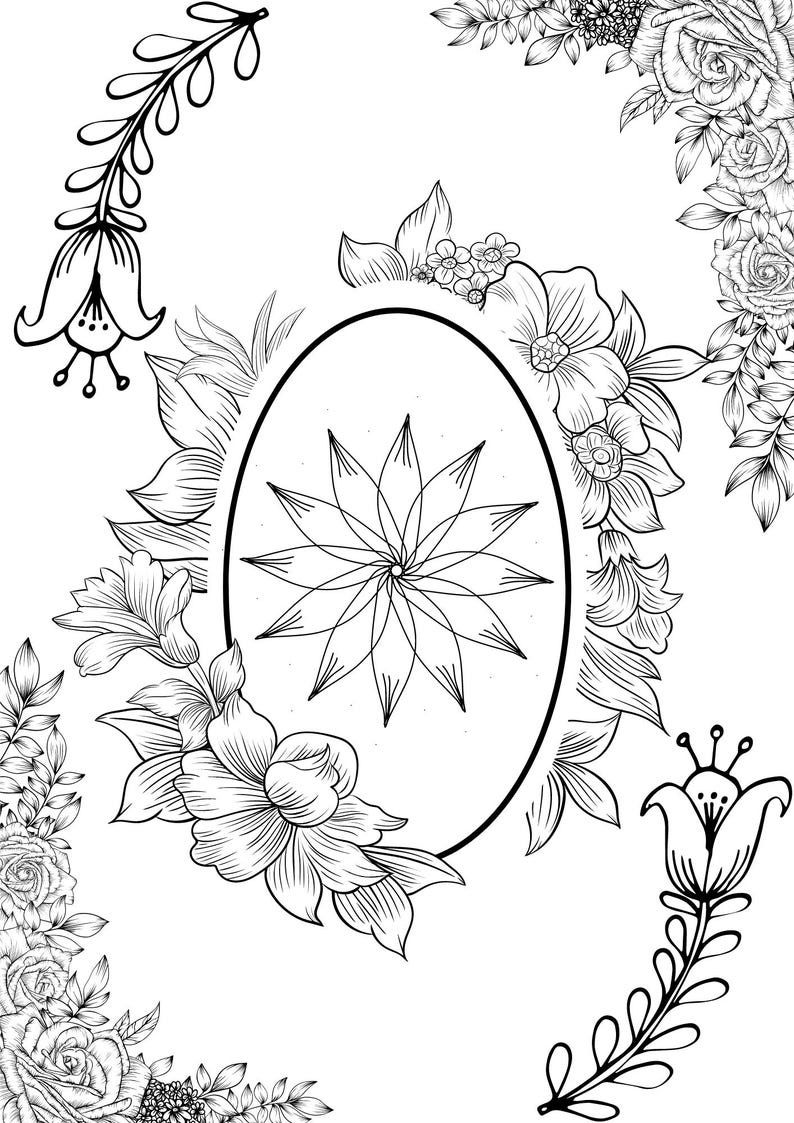 Floral Adult Colouring Page Etsy