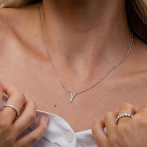 14k Gold Diamond Initial Necklace / Diamond Letter Necklace / Pave Diamond Necklace / Personalized Jewelry / Personalized Necklace /Birthday