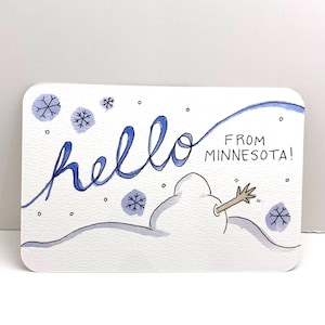 Postal de acuarela pintada a mano «Hola desde Minnesota»