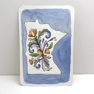 Cartão postal de aquarela Minnesota Rosemaling pintado à mão
