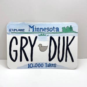 Cartão postal aquarela pintado à mão com placa de licença de Minnesota Grey Duck
