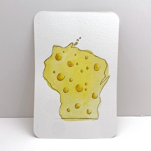 Cartão postal aquarela de queijo Wisconsin pintado à mão