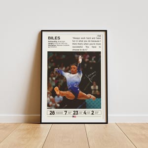 Póster de Simone Biles, pósteres de gimnasia, láminas de Simone Biles, arte mural de Biles, regalo de gimnastas, regalos para fans de Biles, frases motivacionales sobre deportes