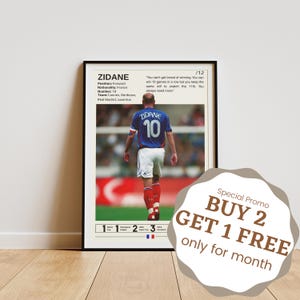 Cartaz de Zinedine Zidane, Cartaz de futebol, Impressão de Zidane, Arte de parede de futebol, Lenda do futebol, Presentes para fãs de Zidane